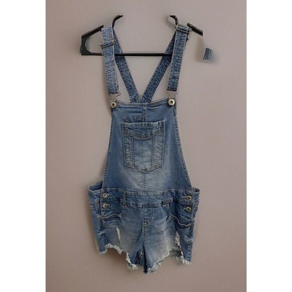 Blue Spice Pants - Blue Spice Denim Overall Shorts Distressed Juniors Medium